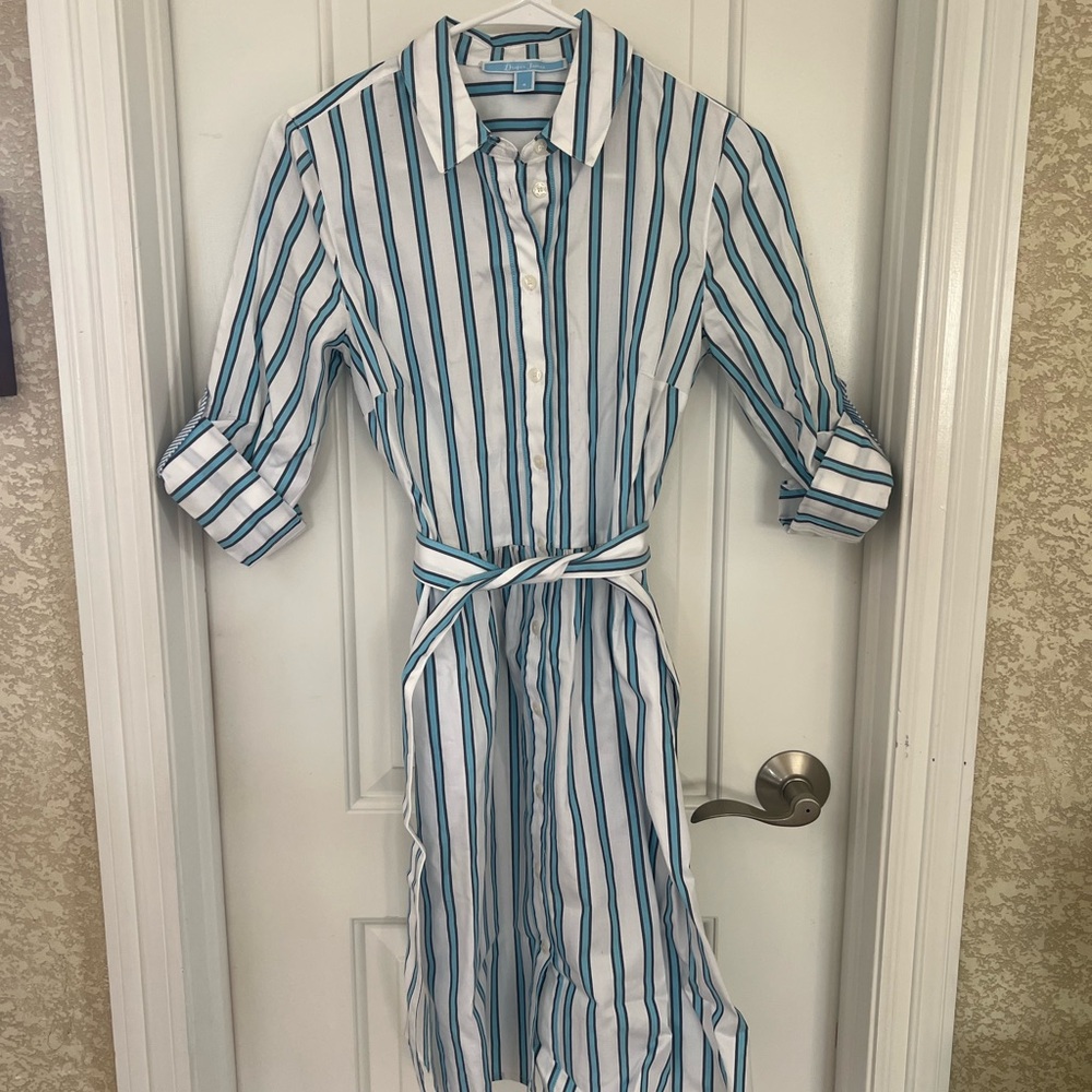 Draper James Blue and White Striped Shirt Dress